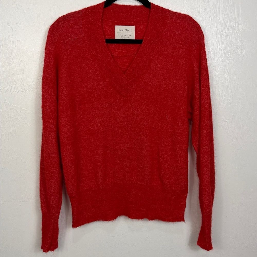 Part Two alpaca blend red v-neck pullover sweater size M